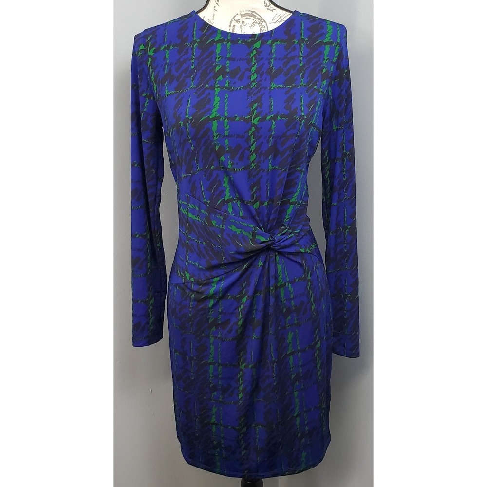 Michael Kors Sheath Dress Womens S Multi Abstract Print Long Sleeve Twist Front